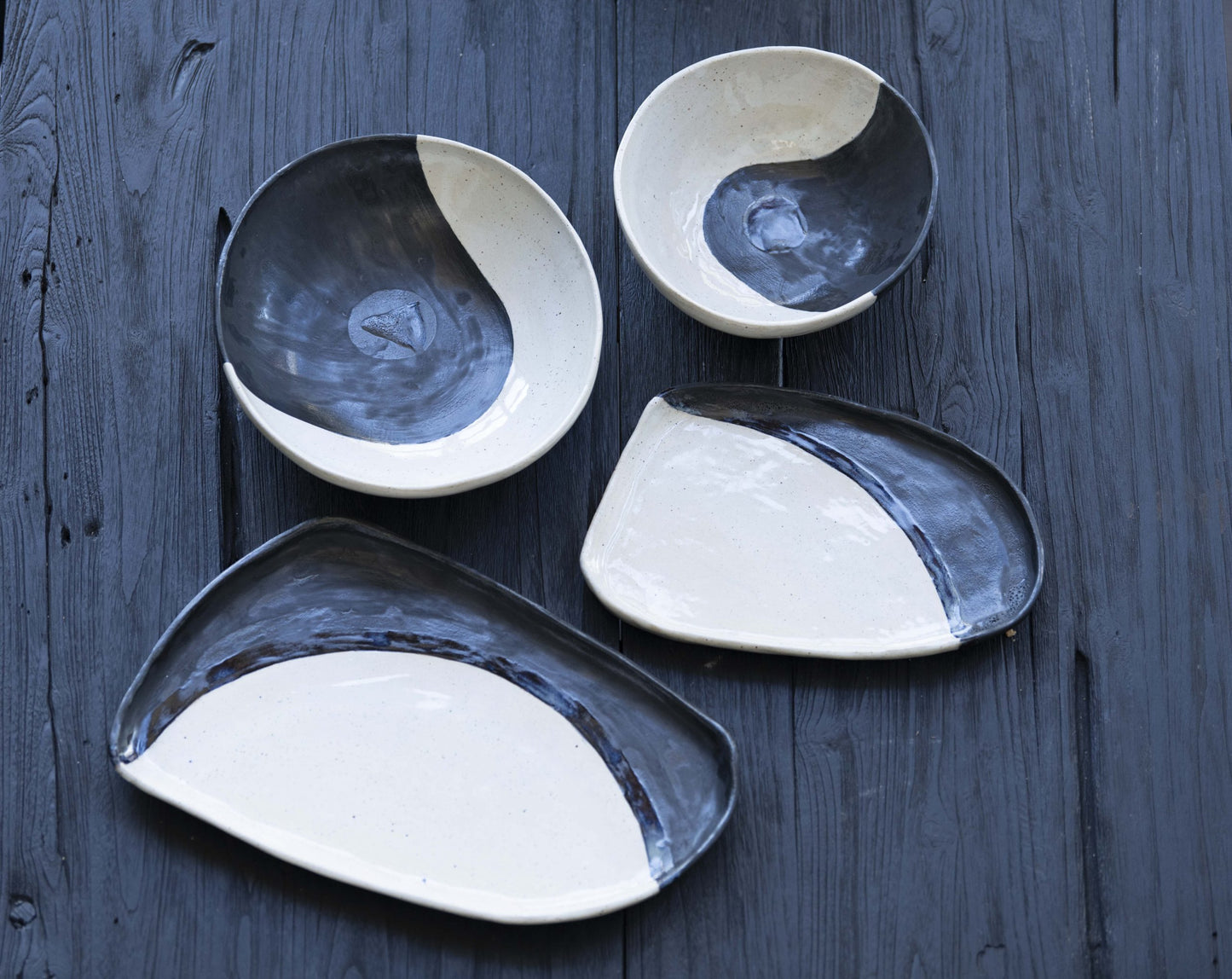 Large Black & White Salad Bowl